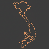 Icon representing our Vietnam-Forward sourcing: a map of Vietnam with a coffee leaf.